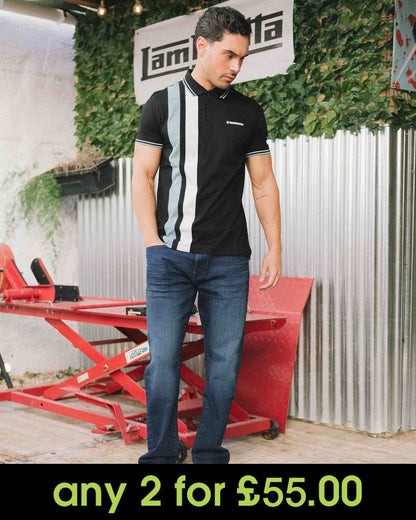 Lambretta Vertical Stripe Polo Shirt Black