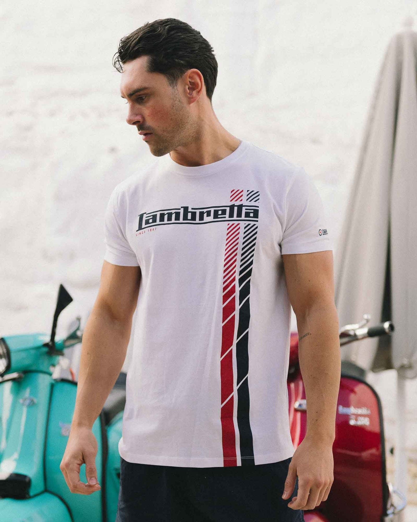 Lambretta Fade Racing Stripe T-Shirt White/Navy/Red
