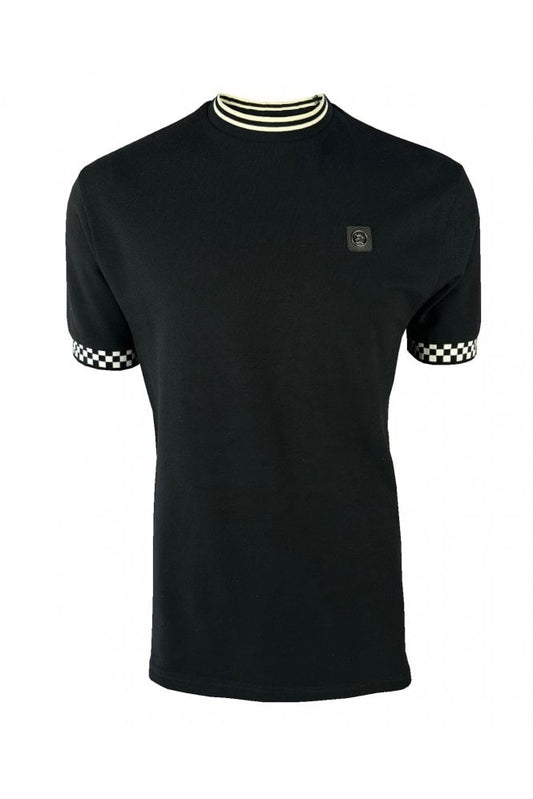 Trojan Chequerboard Trim T-Shirt Black