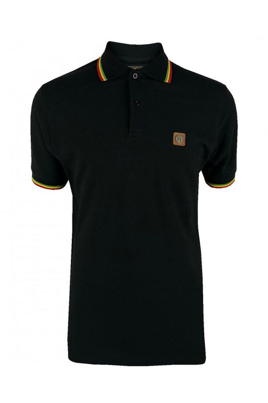 Trojan Tipped Pique Polo Shirt Black/Rasta