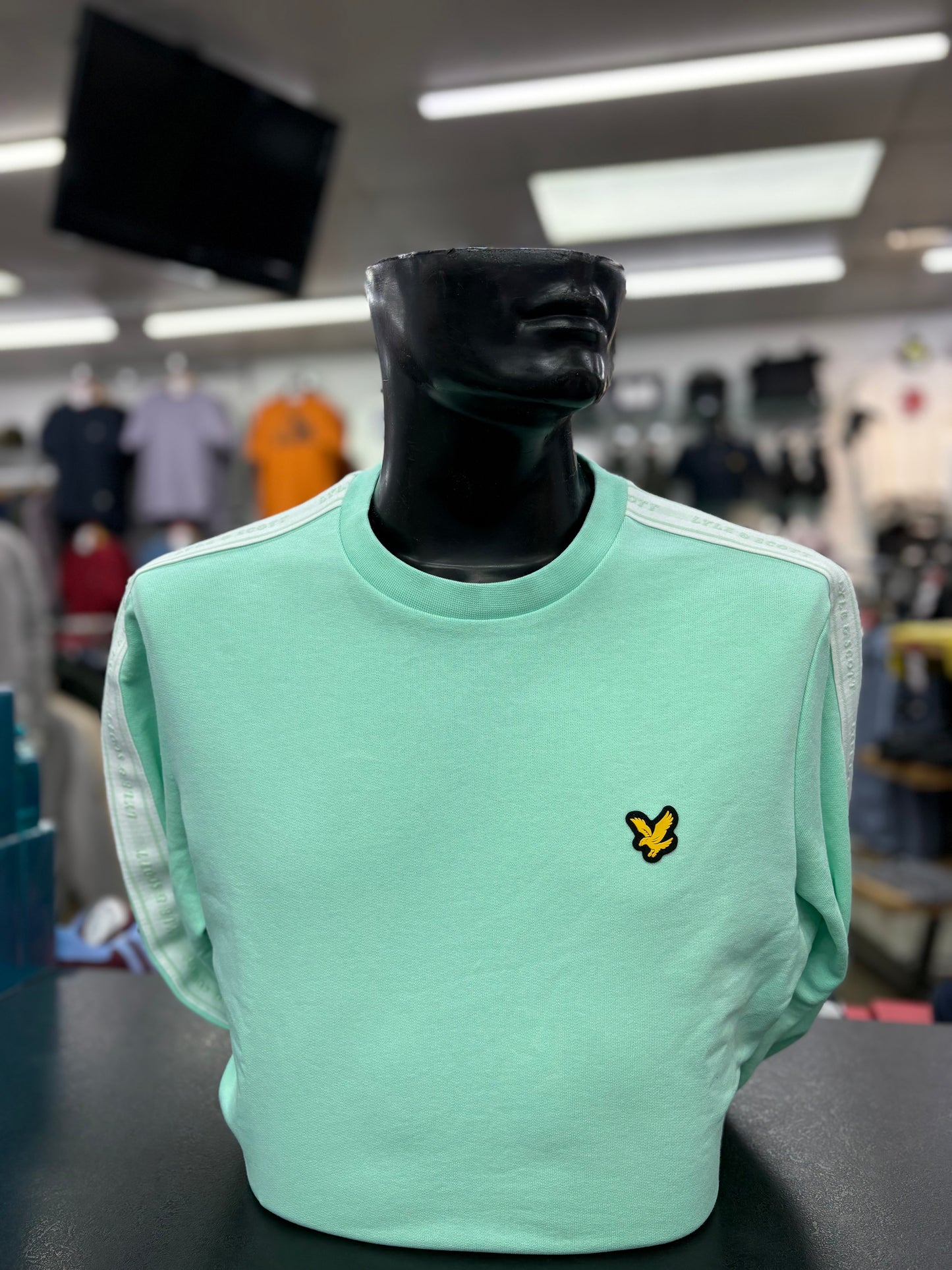 Lyle & Scott Jacquard Tape Crew Neck Sweatshirt Cool Mint