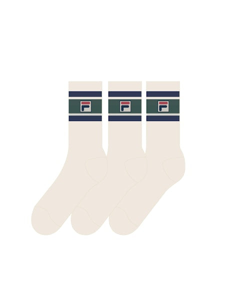FILA Russell 3 Pack F-Box Heritage Stripe Socks Gardenia/Navy/Rain Forest