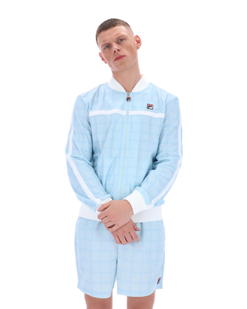 FILA Vintage Filippo Tonal Check Track Top Skyway/Navy