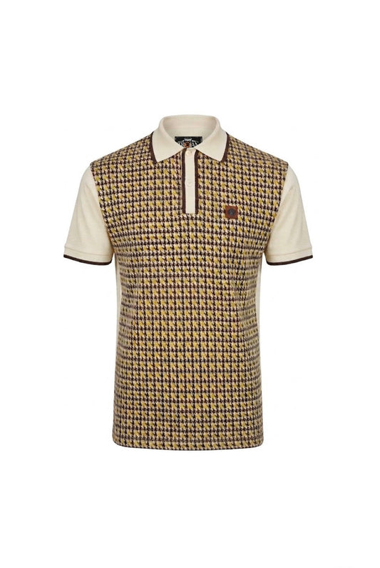 Trojan Houndstooth Panel Polo Shirt Ecru