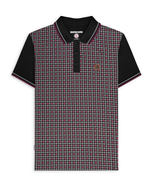 Lambretta Houndstooth Polo Shirt Black/Burgundy