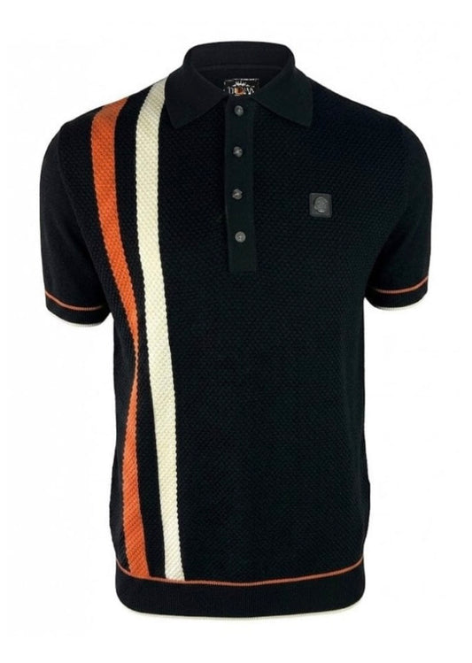 Trojan Racing Stripe Fine Gauge Polo Black