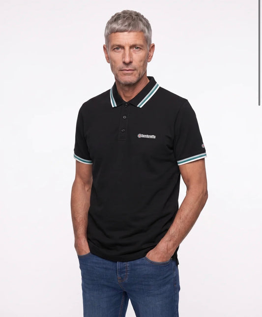 Lambretta Triple Tipped Polo Shirt Black (Celestial/Dark Blue/Jet Stream)