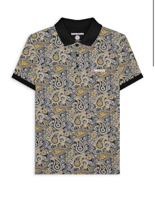 Lambretta Paisley Brand Polo Shirt Black/Grey