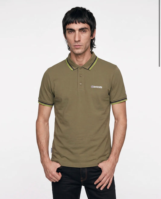 Lambretta Twin Tipped Polo Shirt Khaki (Black/Sage)