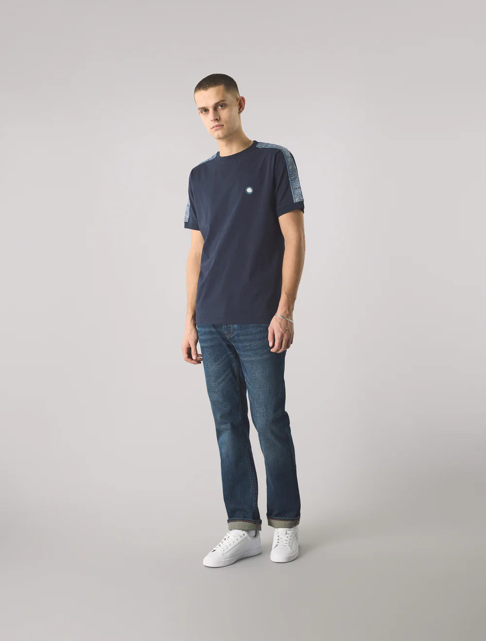 Pretty Green Eclipse Paisley Tape T-Shirt Navy