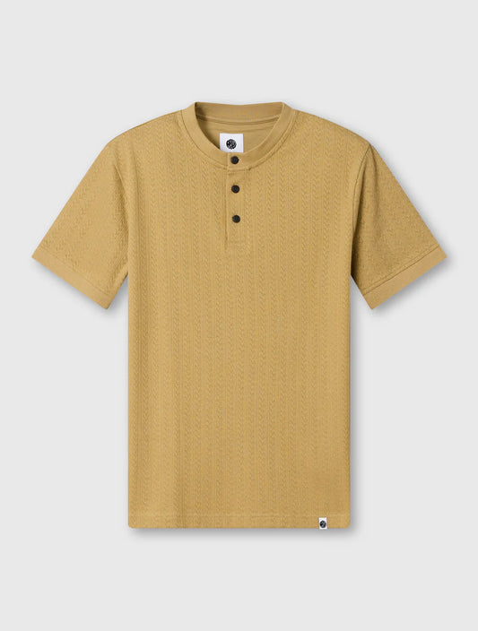 Pretty Green Zephlyn Texture Grandad Knit T-Shirt Taupe
