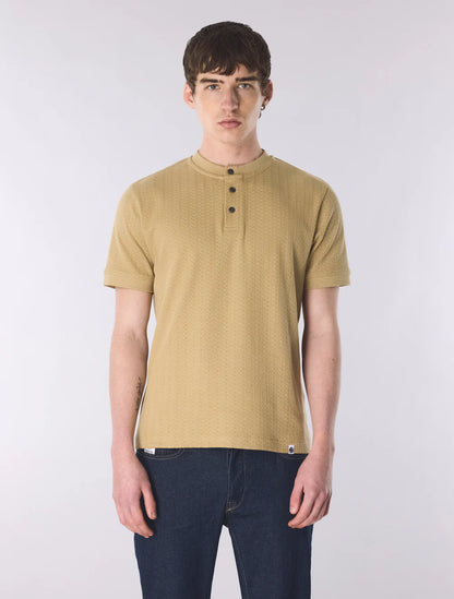 Pretty Green Zephlyn Texture Grandad Knit T-Shirt Taupe
