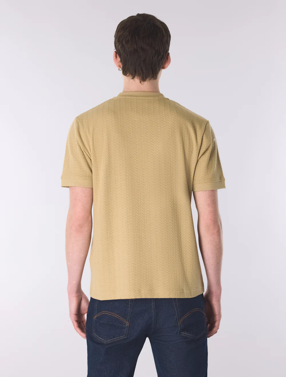 Pretty Green Zephlyn Texture Grandad Knit T-Shirt Taupe
