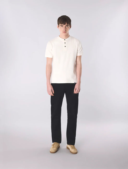 Pretty Green Zephlyn Texture Grandad Knit T-Shirt White