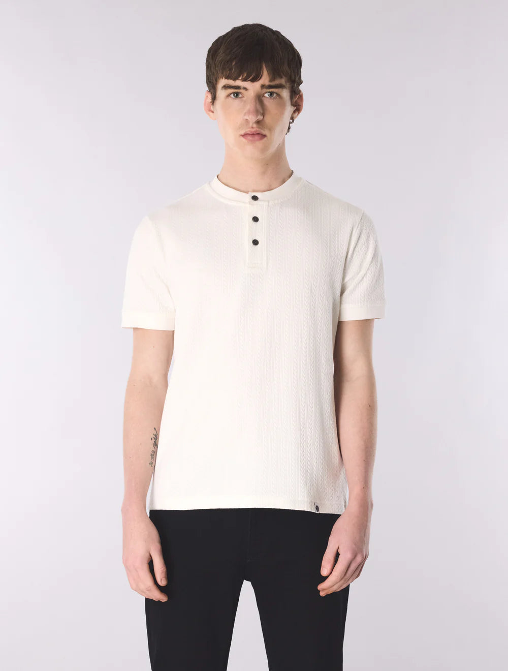 Pretty Green Zephlyn Texture Grandad Knit T-Shirt White