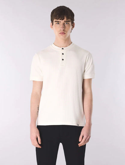 Pretty Green Zephlyn Texture Grandad Knit T-Shirt White