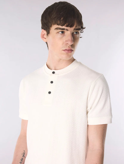 Pretty Green Zephlyn Texture Grandad Knit T-Shirt White