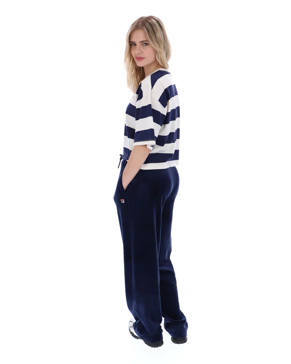 Fila Vintage Ladies Genoa Boxy Cropped T-Shirt Navy/Gardenia