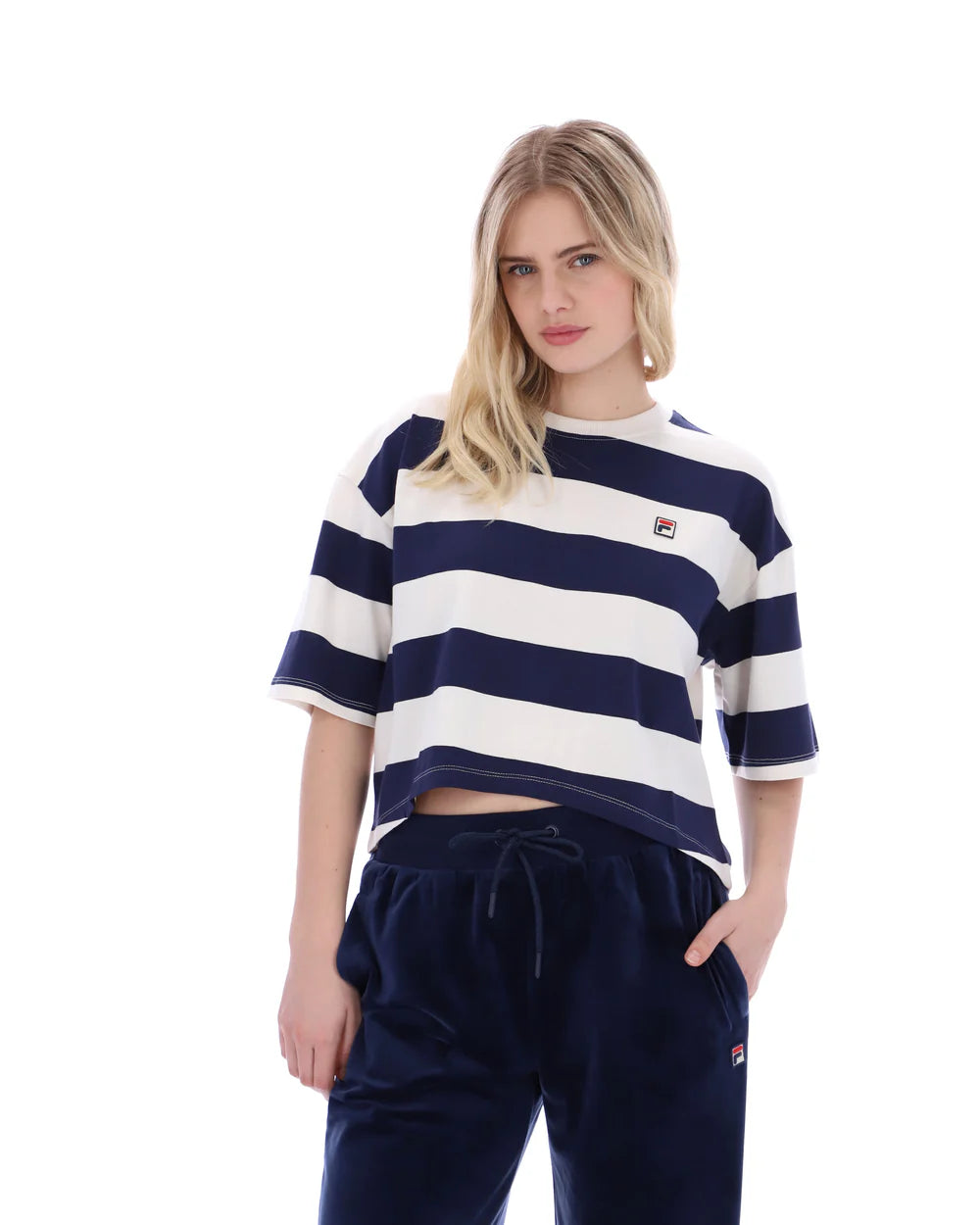 Fila Vintage Ladies Genoa Boxy Cropped T-Shirt Navy/Gardenia