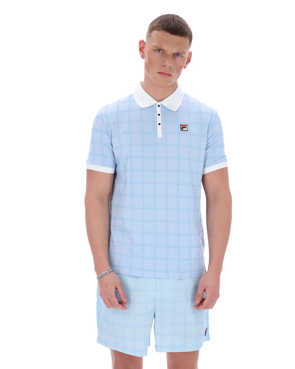 FILA Vintage Ignazio Tonal Check Polo Shirt Skyway/Navy
