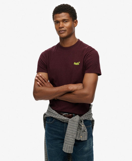 Superdry Essential Logo Embroidered T-Shirt Port Marl/ Fluro Yellow