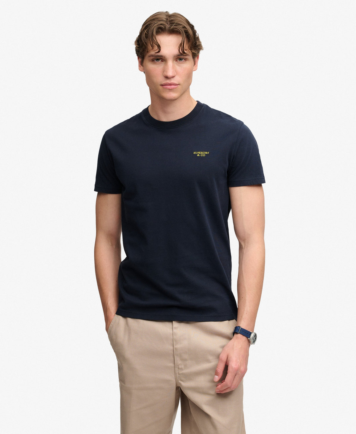 Superdry Essential Logo Embroidered T-Shirt Eclipse Navy/Neon Lime