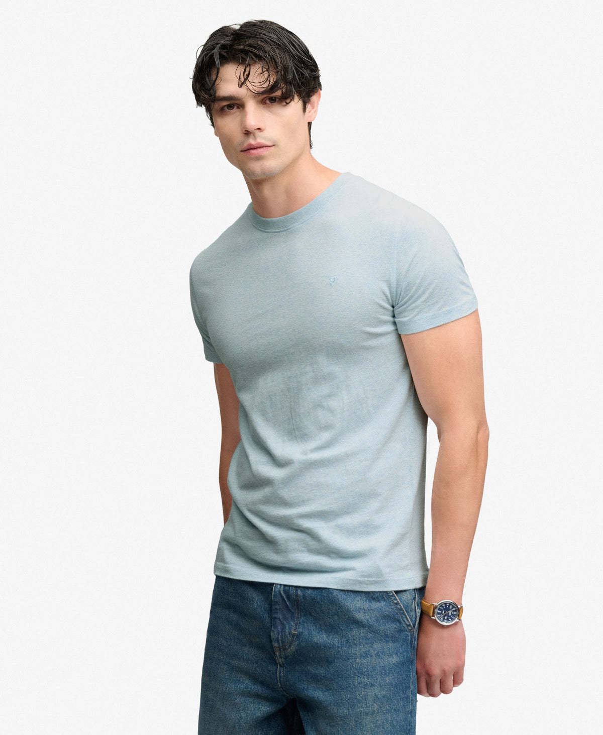 Superdry Essential Logo Embroidered T-Shirt Icy Blue Marl/Light Blue