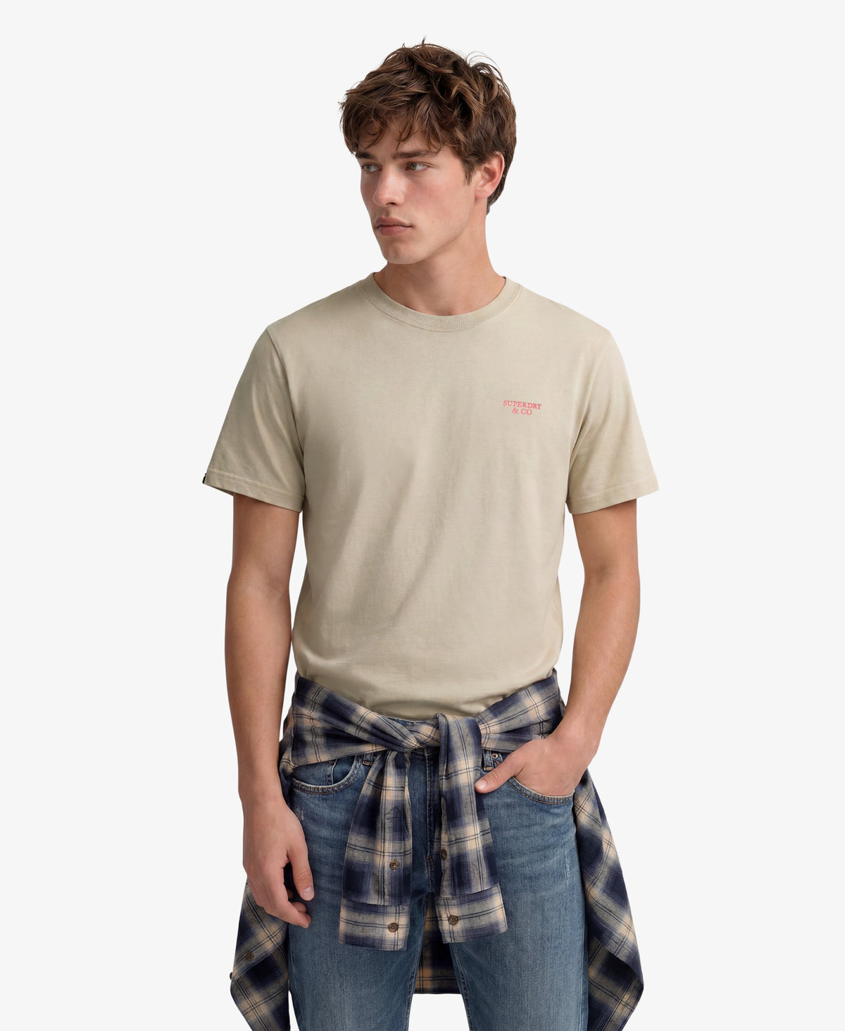 Superdry Essential Logo Embroidered T-Shirt Birch/Neon Pink