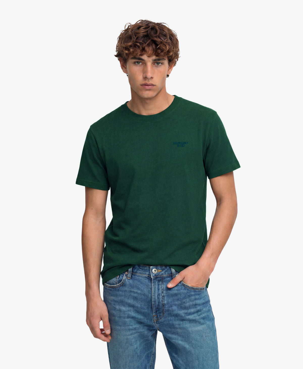 Superdry Essential Logo Embroidered T-Shirt Pitch Green Marl/Pure Navy