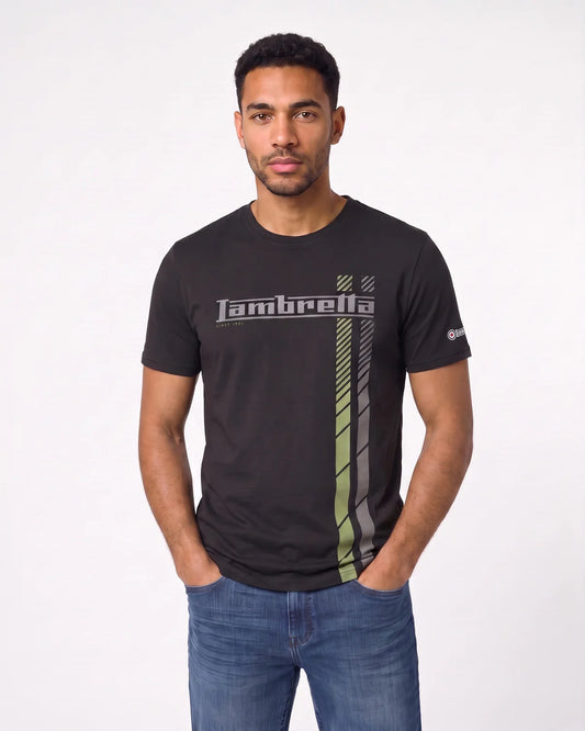 Lambretta Fade Racing Stripe T-Shirt Black/Sage