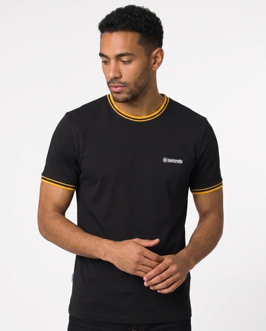 Lambretta Twin Tipped Pique T-Shirt Black/Gold