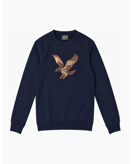 Lyle & Scott Tartan Eagle Crew Neck Sweatshirt Dark Navy/ Brown