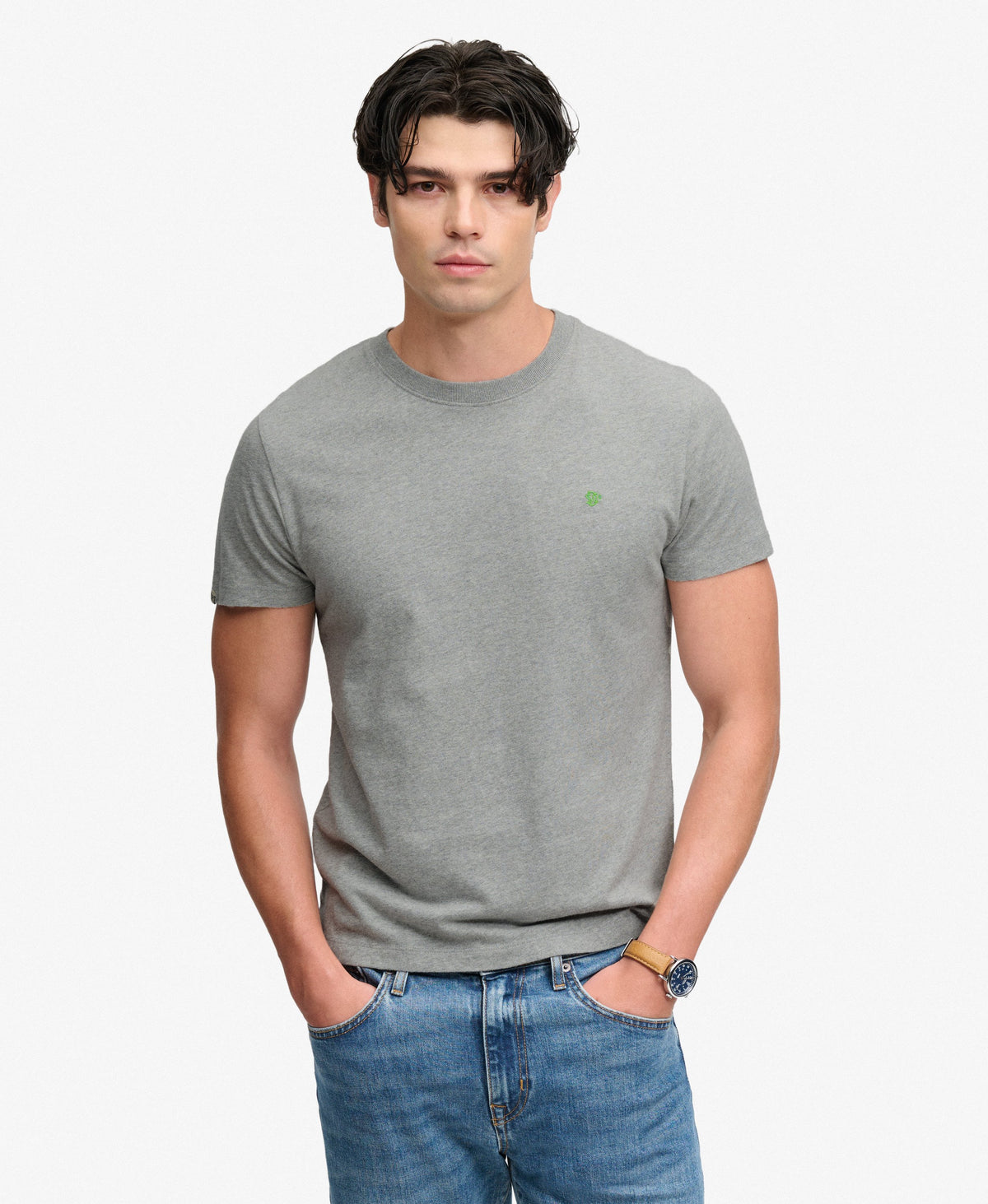 Superdry Essential Logo Embroidered T-Shirt Atlantic Grey Marl/Green