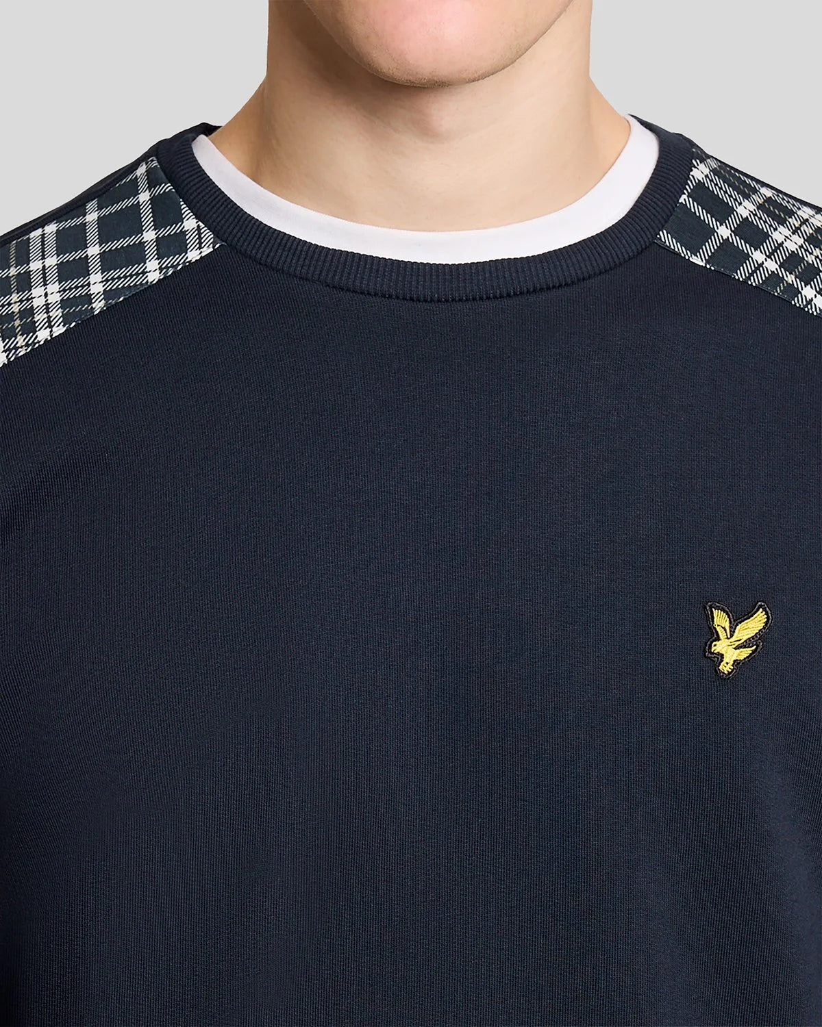 Lyle & Scott Check Panelled Crewneck Sweatshirt Dark Navy