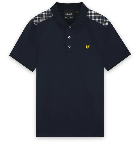 Lyle & Scott Check Panelled Polo Shirt Dark Navy