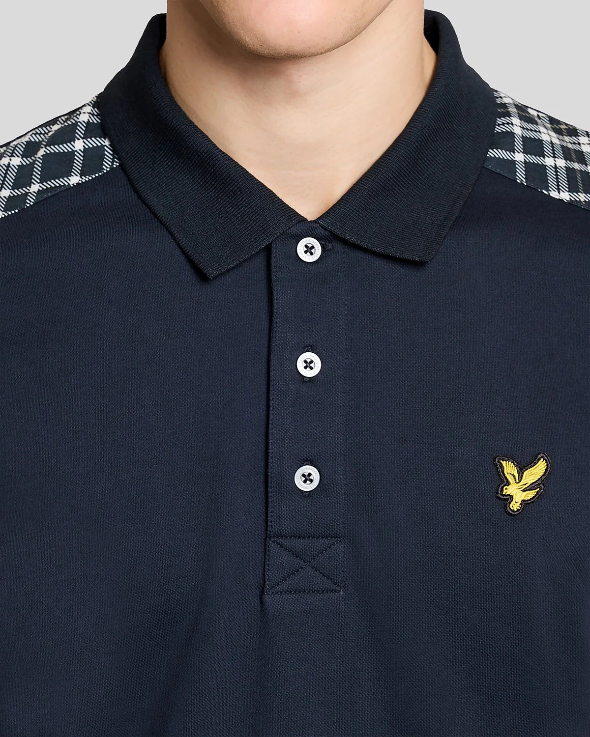 Lyle & Scott Check Panelled Polo Shirt Dark Navy