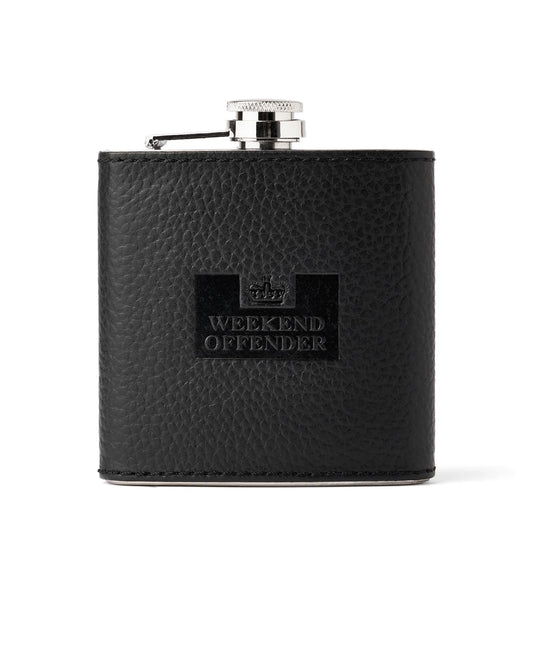 Weekend Offender Leather Hip Flask With Gift Box Black