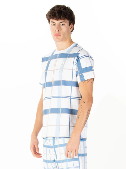 Luke 1977 Birdoswald Check T-Shirt White Denim Blue