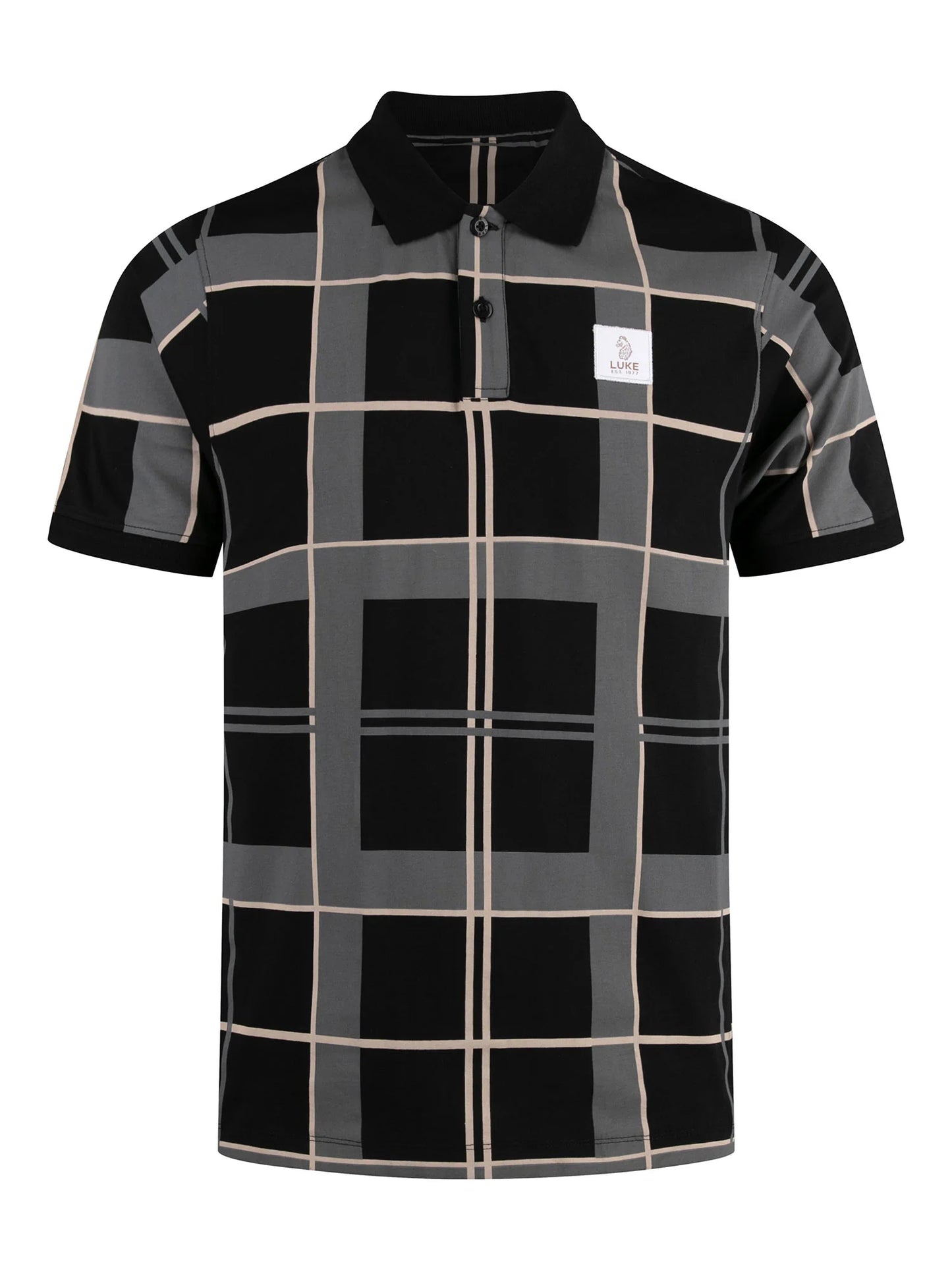 Luke 1977 Hadrians Check Polo Shirt Black Ecru