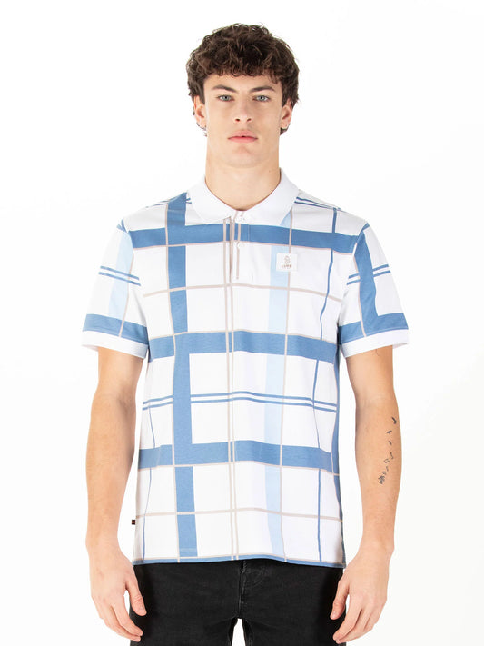 Luke 1977 Hadrians Check Polo Shirt White Denim Blue