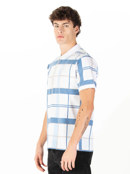 Luke 1977 Hadrians Check Polo Shirt White Denim Blue