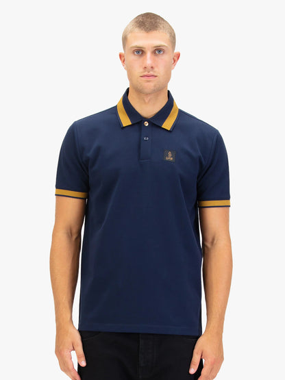 Luke 1977 Makati Honeycomb Textured Polo Shirt Navy/Gold
