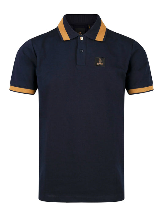 Luke 1977 Makati Honeycomb Textured Polo Shirt Navy/Gold