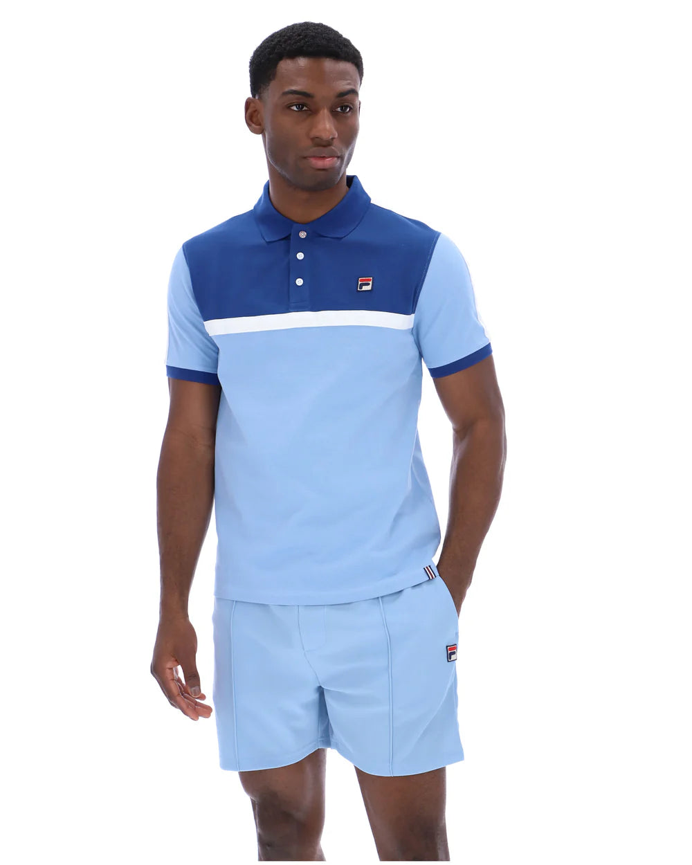 FILA Vintage Mattia Contrast Panel Polo Shirt Frozen Fjord/Limoges/White