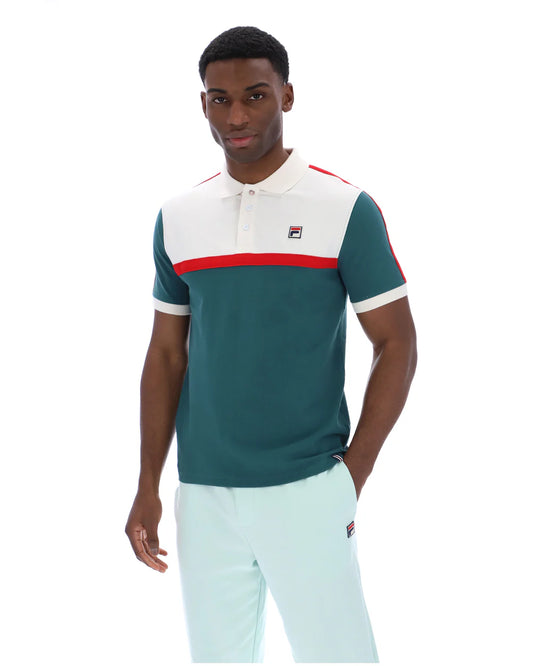 FILA Vintage Mattia Contrast Panel Polo Shirt Mediterranea/Gardenia/Red