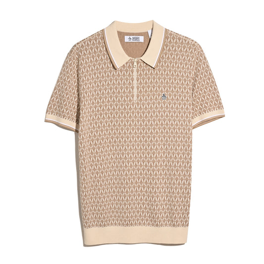 Original Penguin Geometric Jacquard 1/4 Zip Sweater Polo Shirt Birch