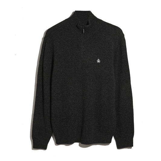 Original Penguin Lambswool Quarter Zip Sweatshirt Dark Charcoal Heather