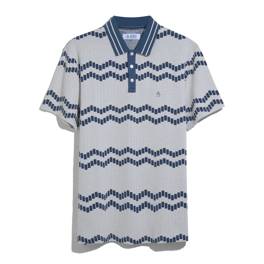 Original Penguin Jacquard Wavy Tiles Polo Shirt Birch