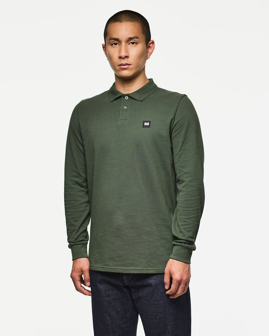 Weekend Offender Dice Long Sleeve Polo Shirt Black Forest Green