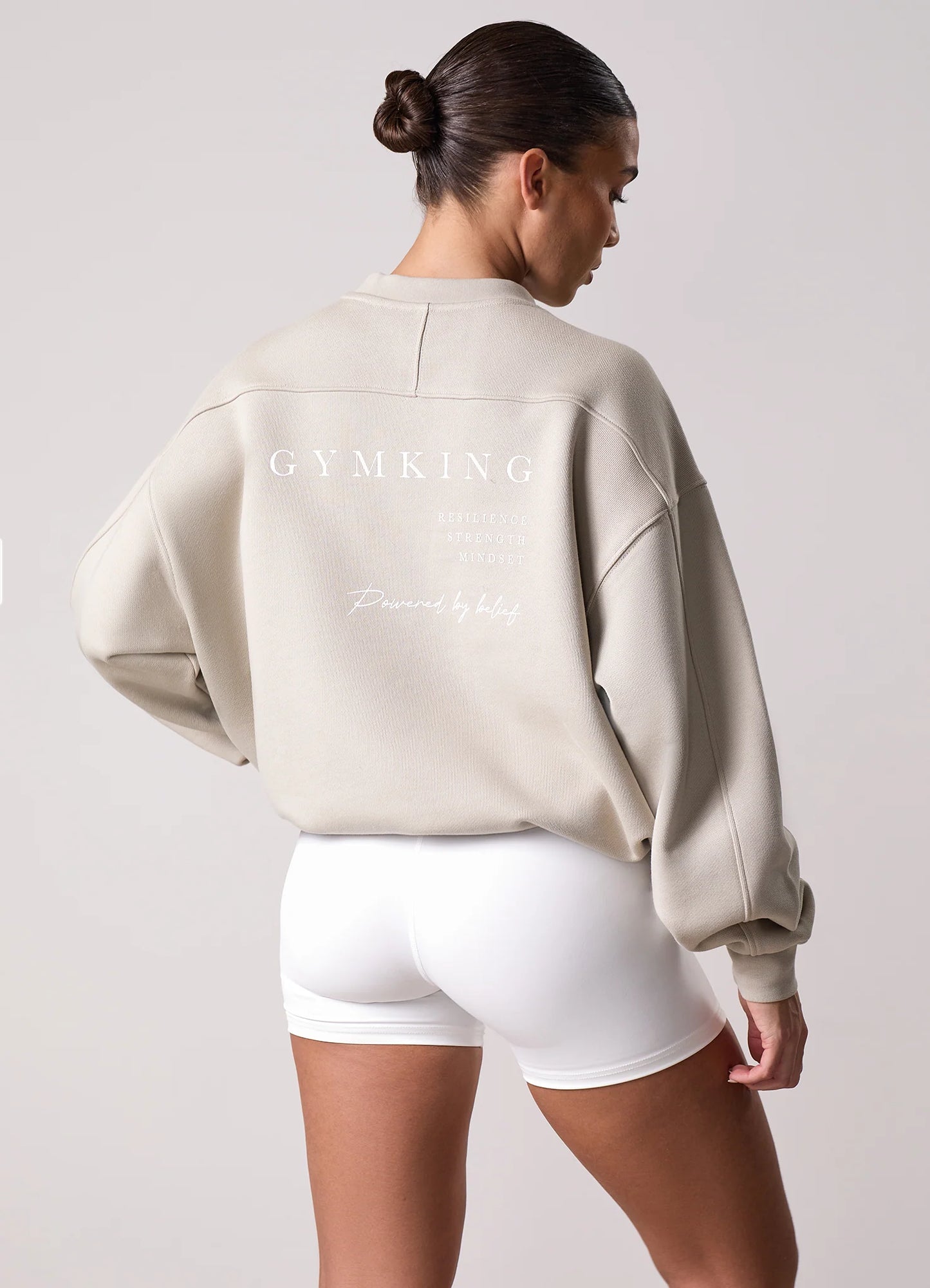 Gym King Ladies Define Bungee Hem Crew Sweatshirt Vanilla Brown